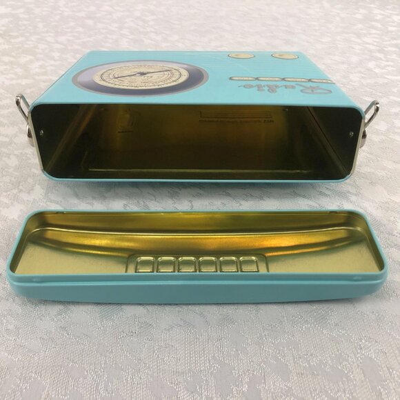Homegoods Collectible Radio Tin / Retro Sky-Blue “Radio” Lunch Box or Décor - Picture 3 of 14